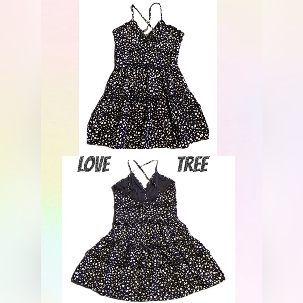 Love Tree Navy Floral Ruffled Tiered Babydoll Dress